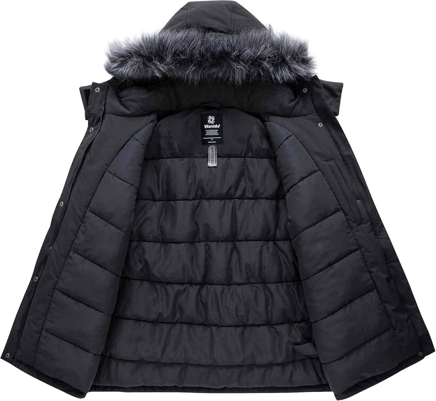 wantdo Women's Plus Size Winter Coat Waterproof Puffer Jacket Warm Thicken Parka with Removable Hood