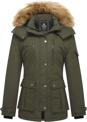 wantdo Women's Quilted Winter Coat Warm Puffer Jacket Thicken Parka with Removable Hood