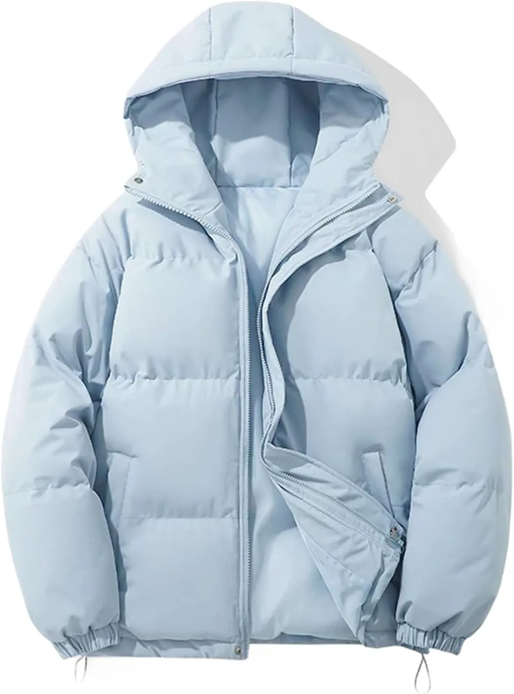 Warm Fashion Harajuku Puffer Jacket Women High Neck Hooded Zipper Design Cotton-Padded Coat