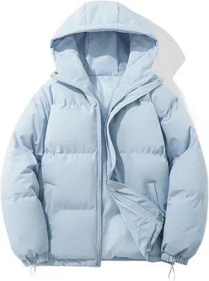 Warm Fashion Harajuku Puffer Jacket Women High Neck Hooded Zipper Design Cotton-Padded Coat