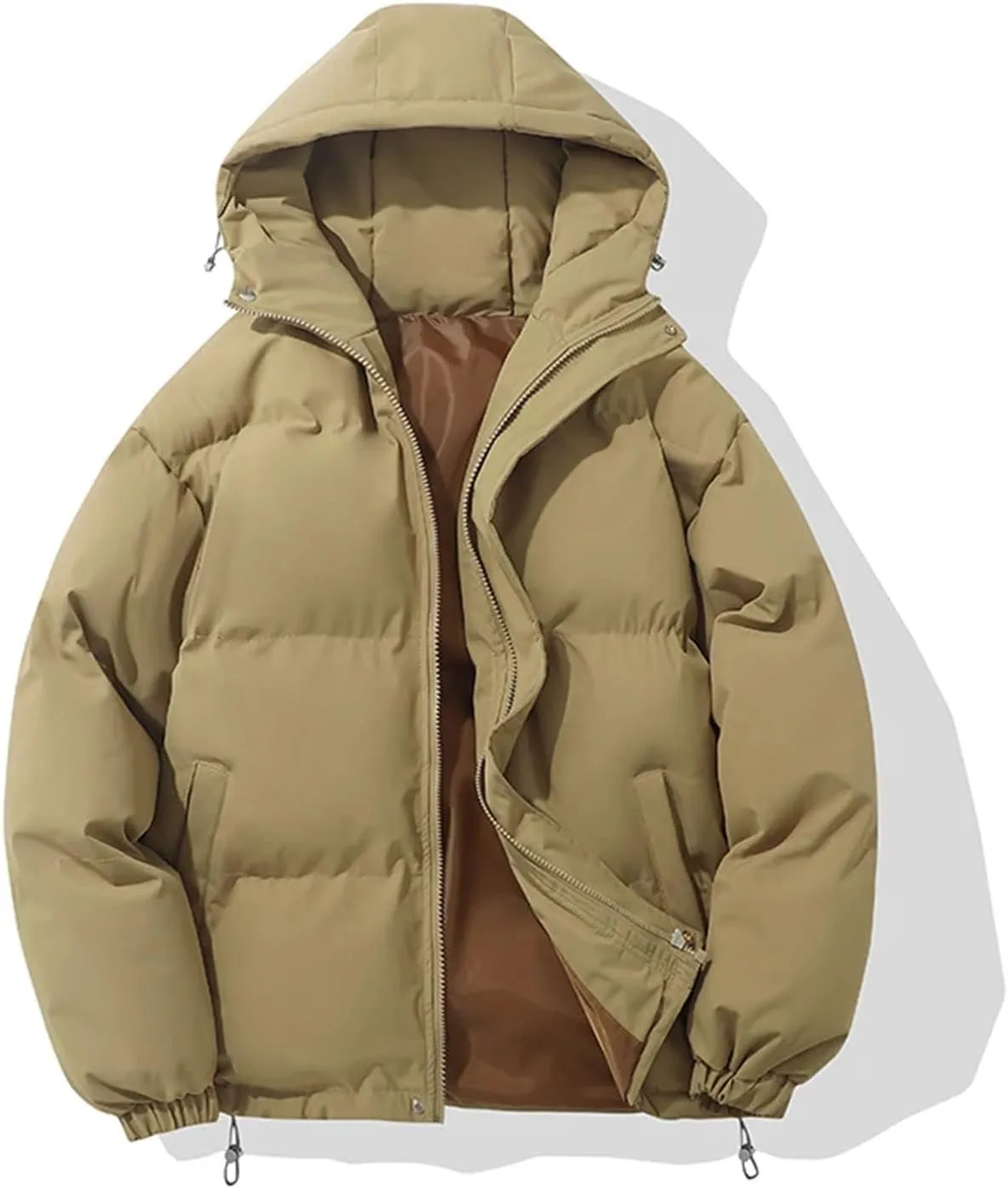 Warm Fashion Harajuku Puffer Jacket Women High Neck Hooded Zipper Design Cotton-Padded Coat