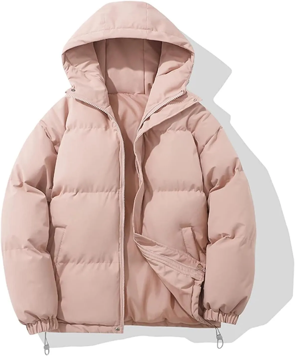 Warm Fashion Harajuku Puffer Jacket Women High Neck Hooded Zipper Design Cotton-Padded Coat