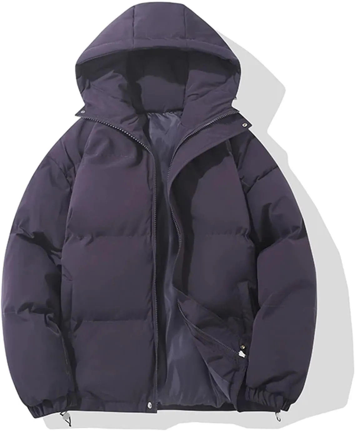 Warm Fashion Harajuku Puffer Jacket Women High Neck Hooded Zipper Design Cotton-Padded Coat