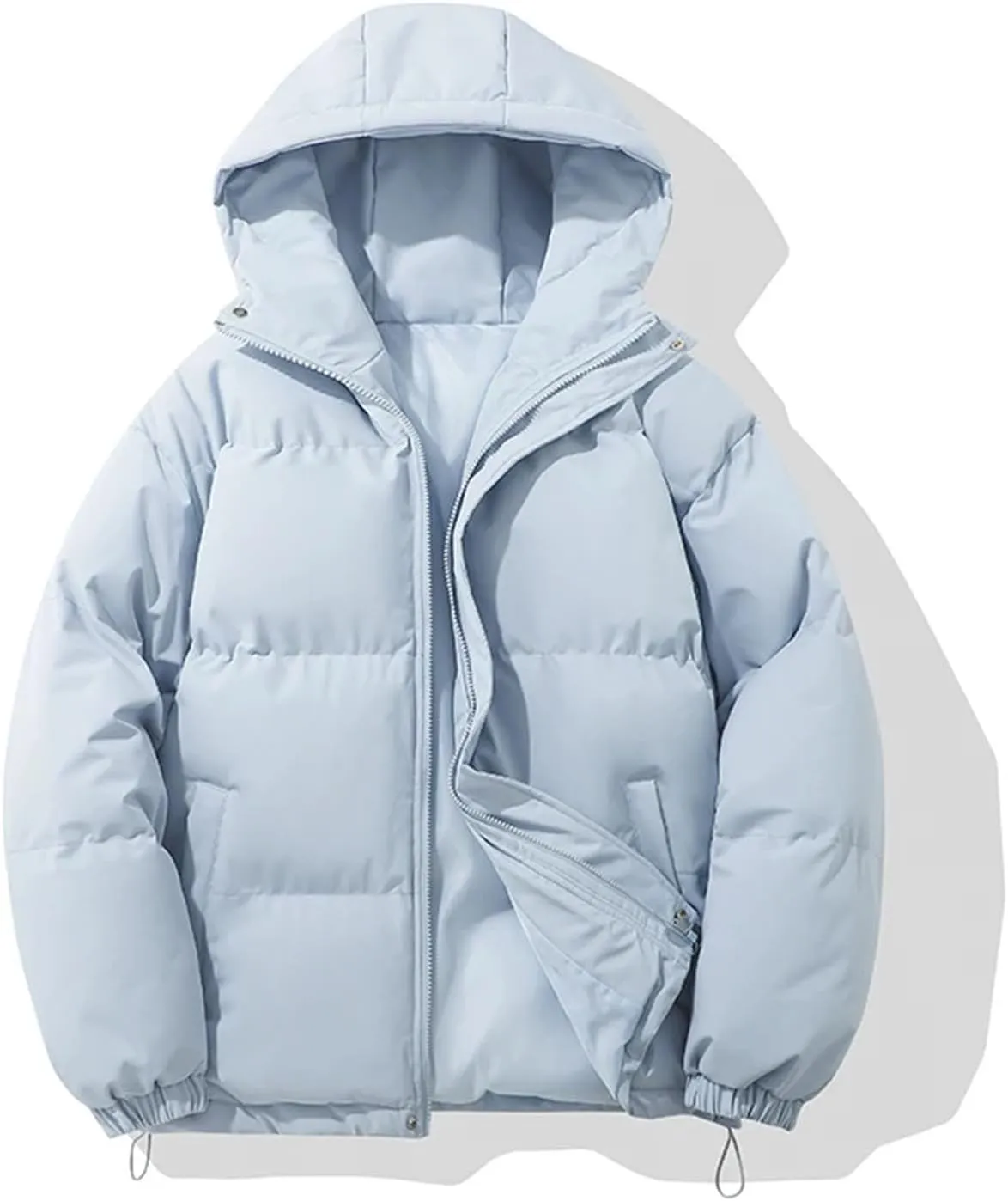 Warm Fashion Harajuku Puffer Jacket Women High Neck Hooded Zipper Design Cotton-Padded Coat