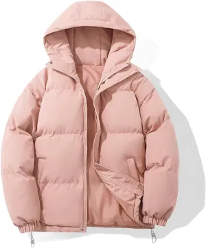 Warm Fashion Harajuku Puffer Jacket Women High Neck Hooded Zipper Design Cotton-Padded Coat