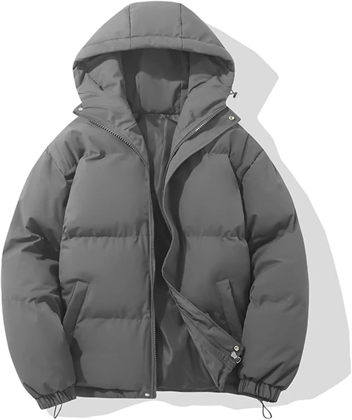 Warm Fashion Harajuku Puffer Jacket Women High Neck Hooded Zipper Design Cotton-Padded Coat