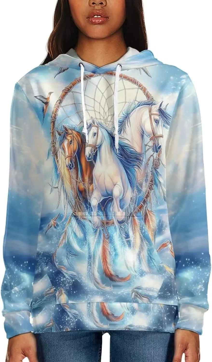WELLFLYHOM Drawstring Hoodies Cute Long Sleeve Fashion Sweatshirts for Women Teen Girls Hooeded Pullover Size XS-4XL