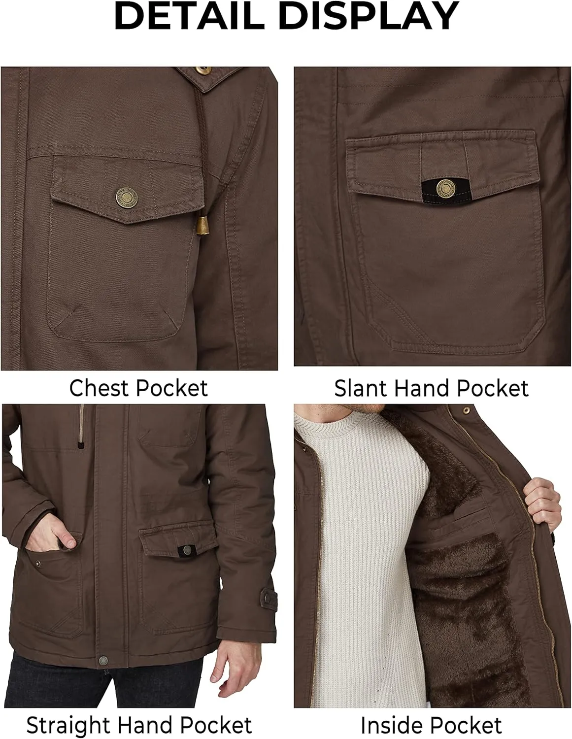 WenVen Men's Winter Thicken Cotton Parka Jacket Warm Coat with Removable Hood