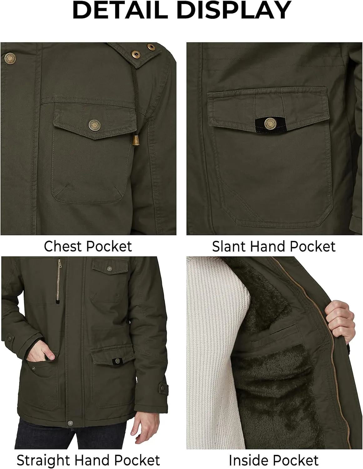 WenVen Men's Winter Thicken Cotton Parka Jacket Warm Coat with Removable Hood