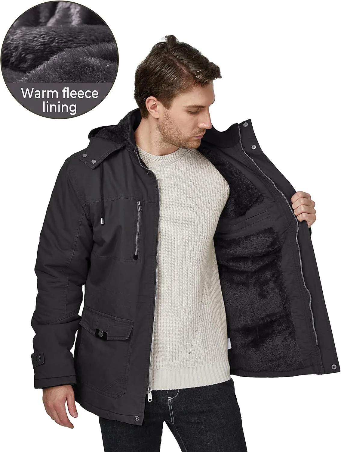 WenVen Men's Winter Thicken Cotton Parka Jacket Warm Coat with Removable Hood