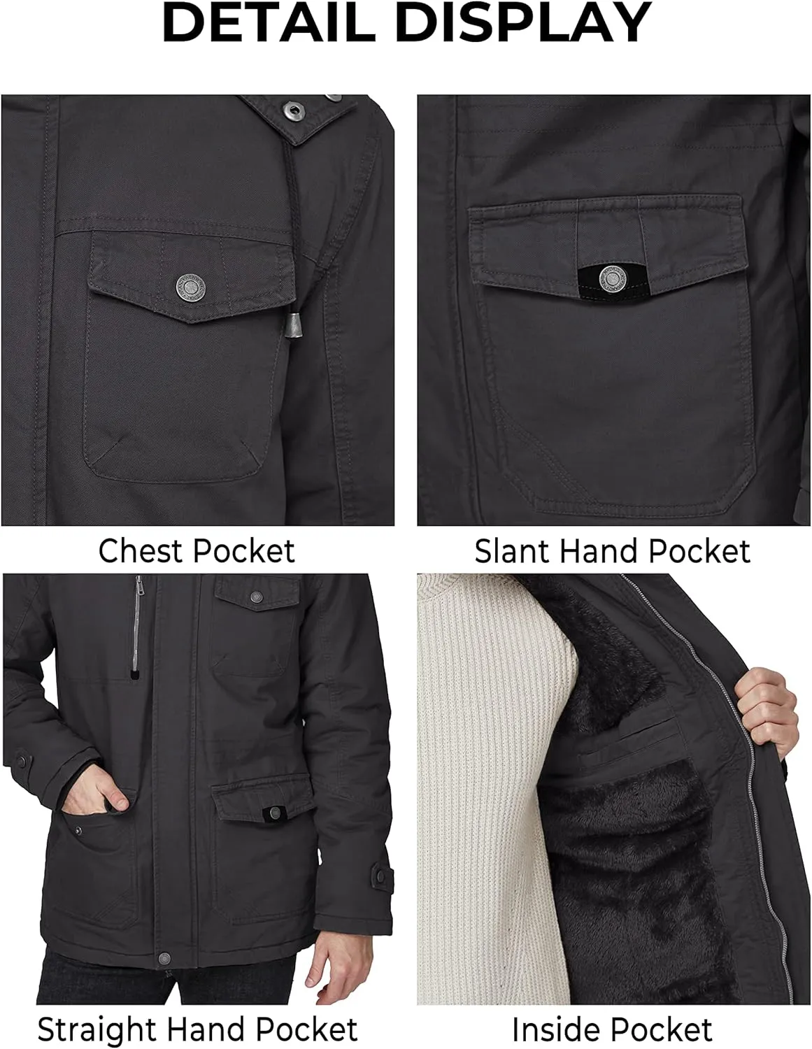 WenVen Men's Winter Thicken Cotton Parka Jacket Warm Coat with Removable Hood