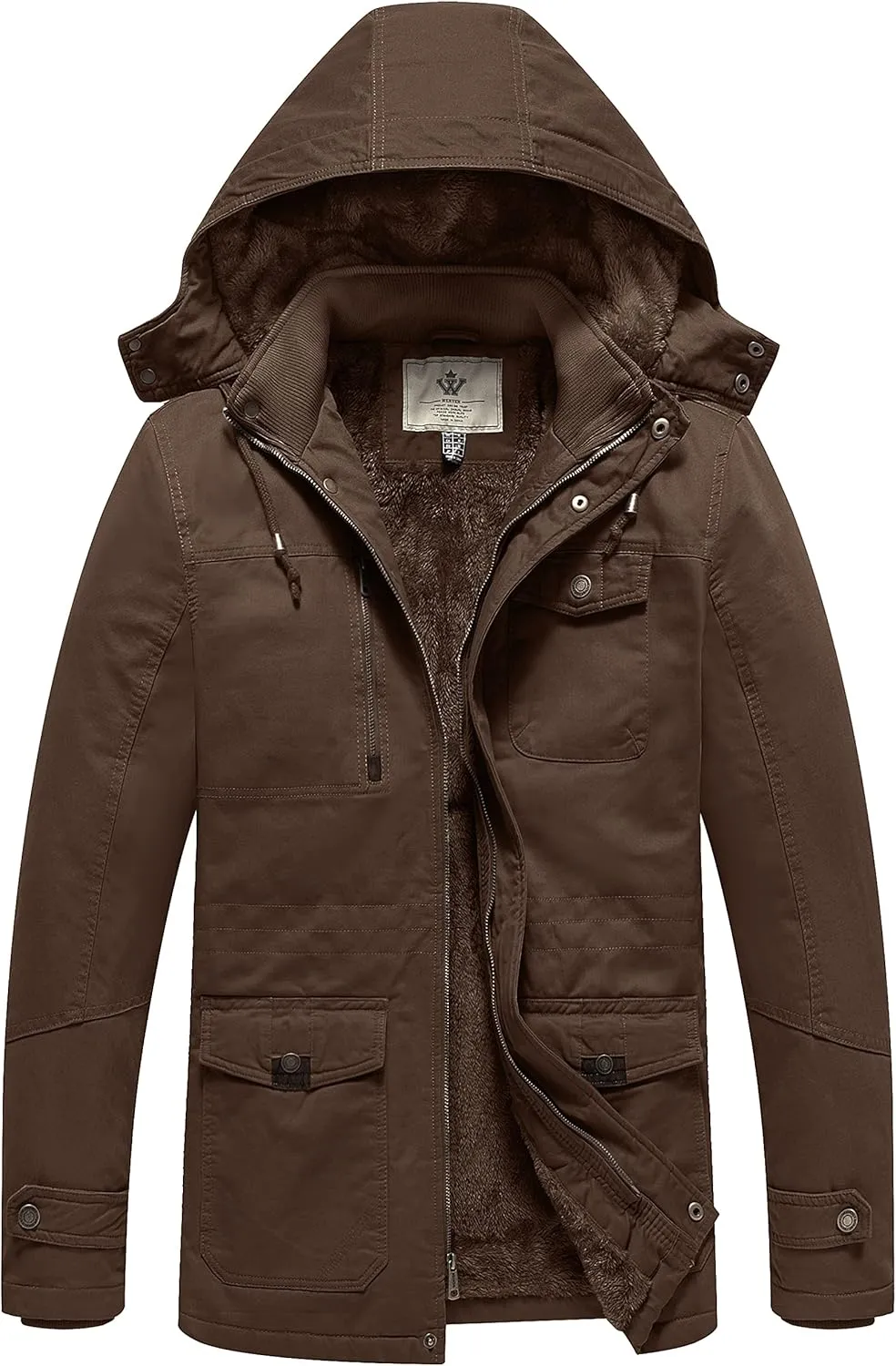 WenVen Men's Winter Thicken Cotton Parka Jacket Warm Coat with Removable Hood