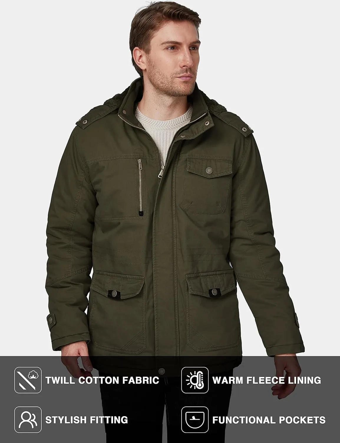 WenVen Men's Winter Thicken Cotton Parka Jacket Warm Coat with Removable Hood
