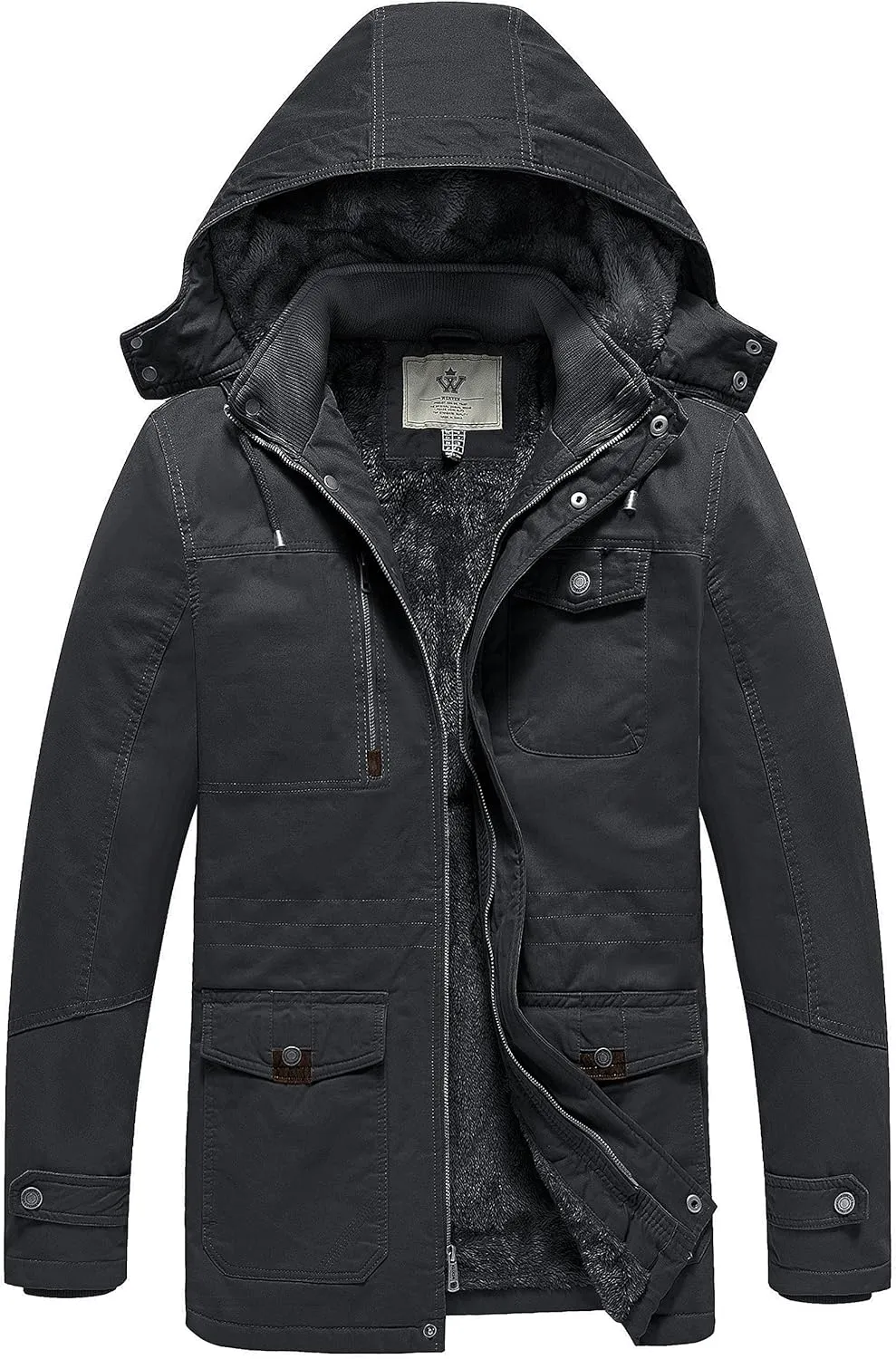 WenVen Men's Winter Thicken Cotton Parka Jacket Warm Coat with Removable Hood