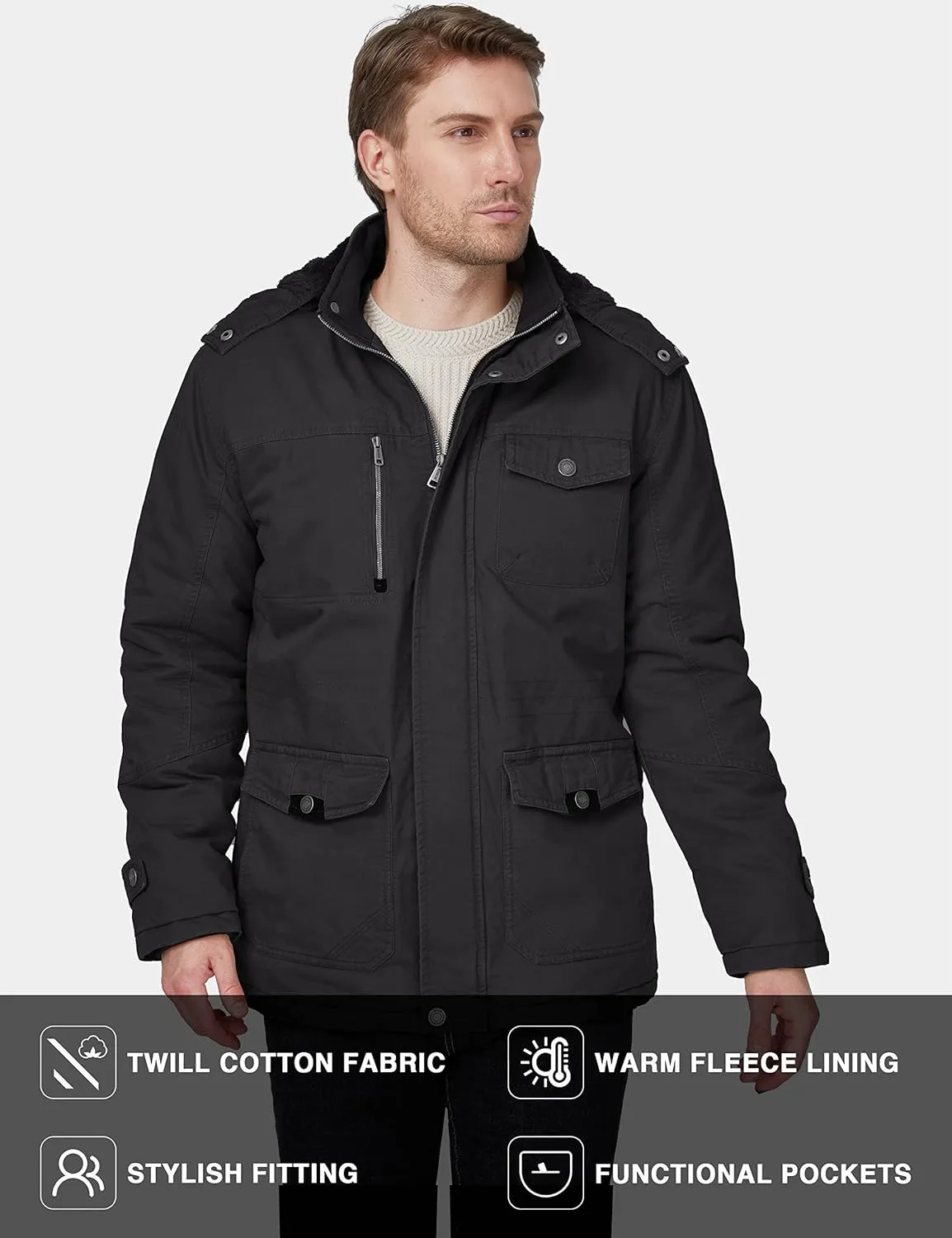 WenVen Men's Winter Thicken Cotton Parka Jacket Warm Coat with Removable Hood