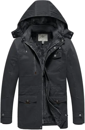 WenVen Men's Winter Thicken Cotton Parka Jacket Warm Coat with Removable Hood