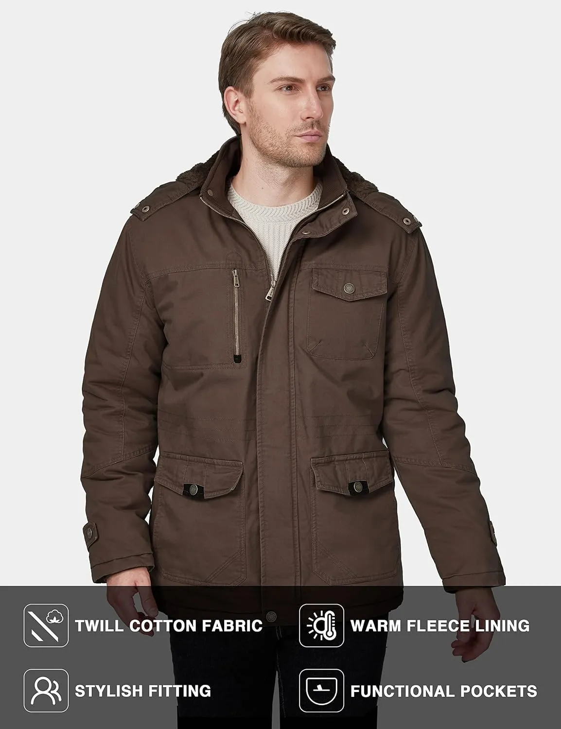 WenVen Men's Winter Thicken Cotton Parka Jacket Warm Coat with Removable Hood