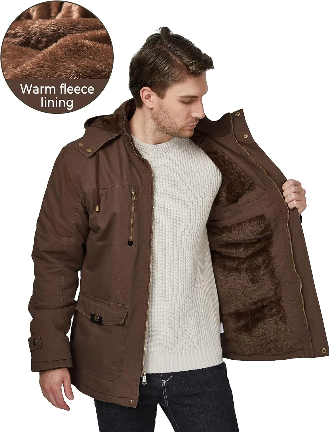 WenVen Men's Winter Thicken Cotton Parka Jacket Warm Coat with Removable Hood