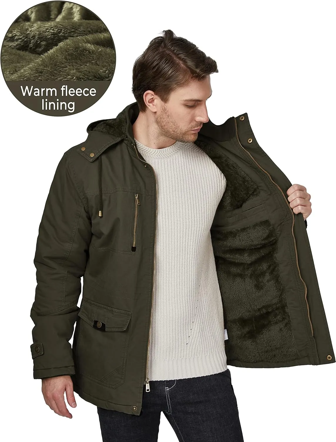 WenVen Men's Winter Thicken Cotton Parka Jacket Warm Coat with Removable Hood
