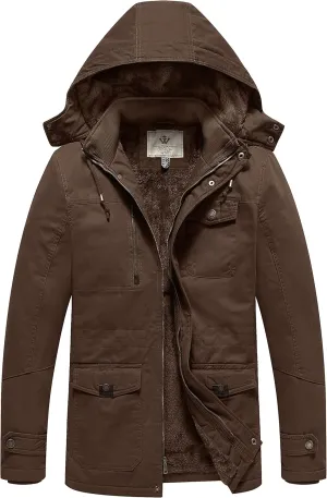 WenVen Men's Winter Thicken Cotton Parka Jacket Warm Coat with Removable Hood