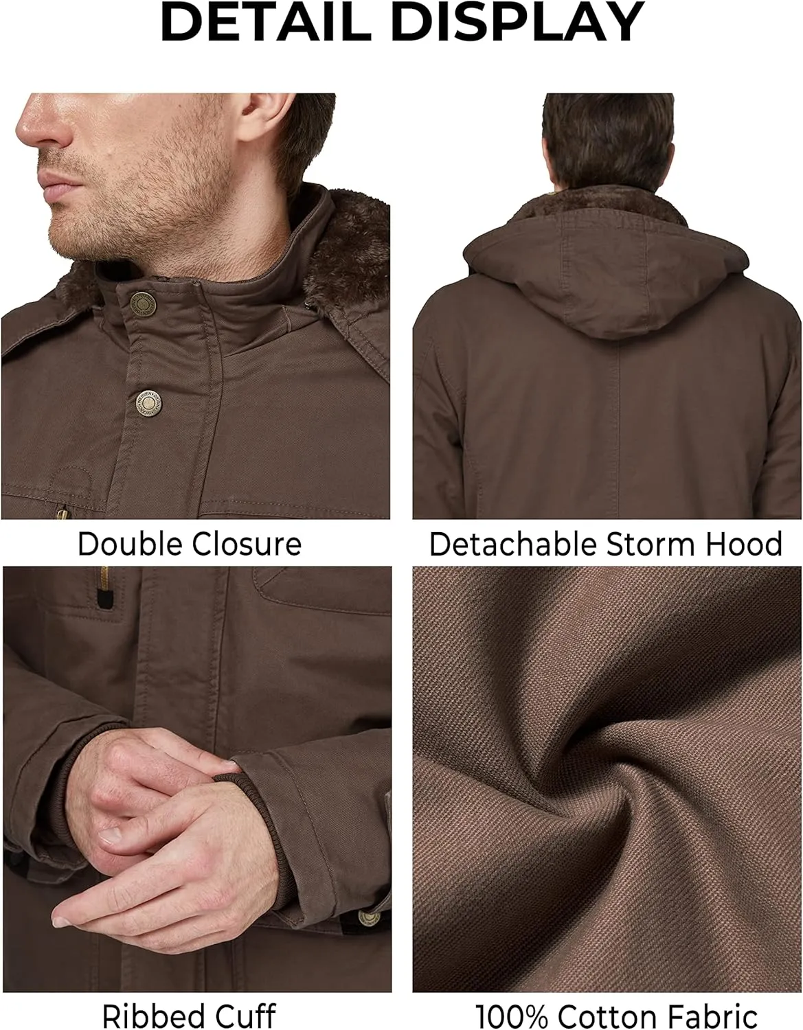 WenVen Men's Winter Thicken Cotton Parka Jacket Warm Coat with Removable Hood