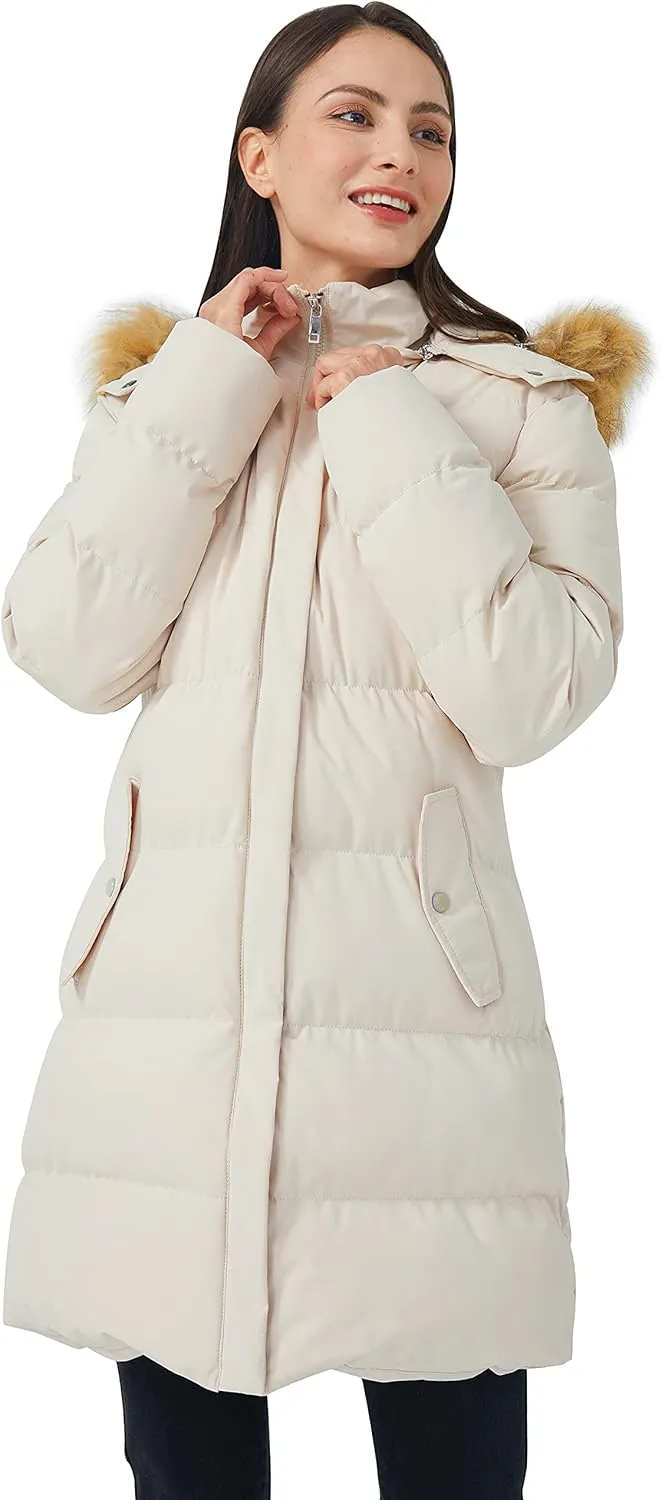 WenVen Women's Winter Thicken Puffer Coat Warm Jacket with Faux Fur Removable Hood