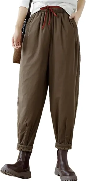 Women Casual Harem Pants Vintage Style Solid Color Thick Warm Female Ankle-Length Pants