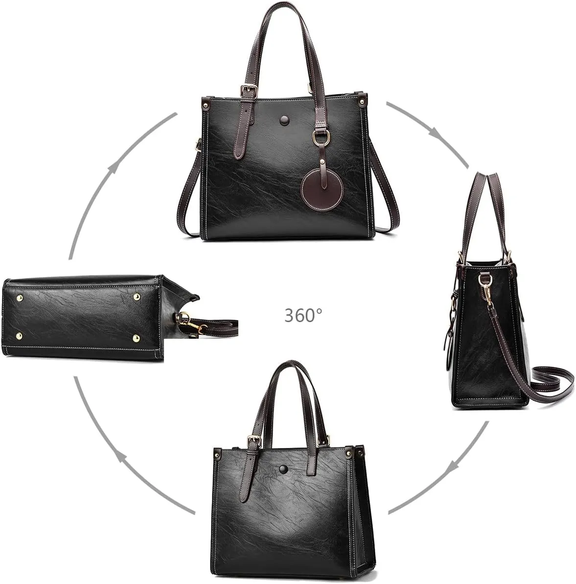 Women Fashion Handbag Leather Tote Shoulder Bag Multi-pocket Satchel Purse