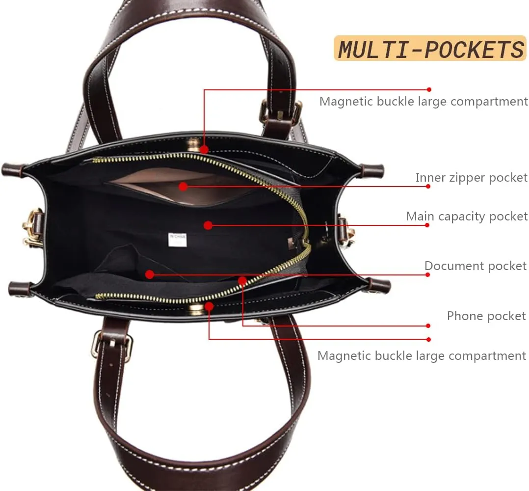 Women Fashion Handbag Leather Tote Shoulder Bag Multi-pocket Satchel Purse