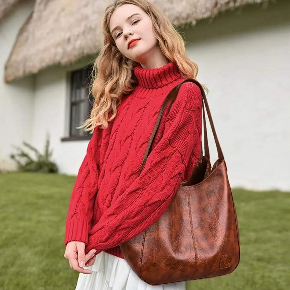 Women Handbag Multi-pocket Leather Hobo 3 Compartments Shoulder bag Tote Purses