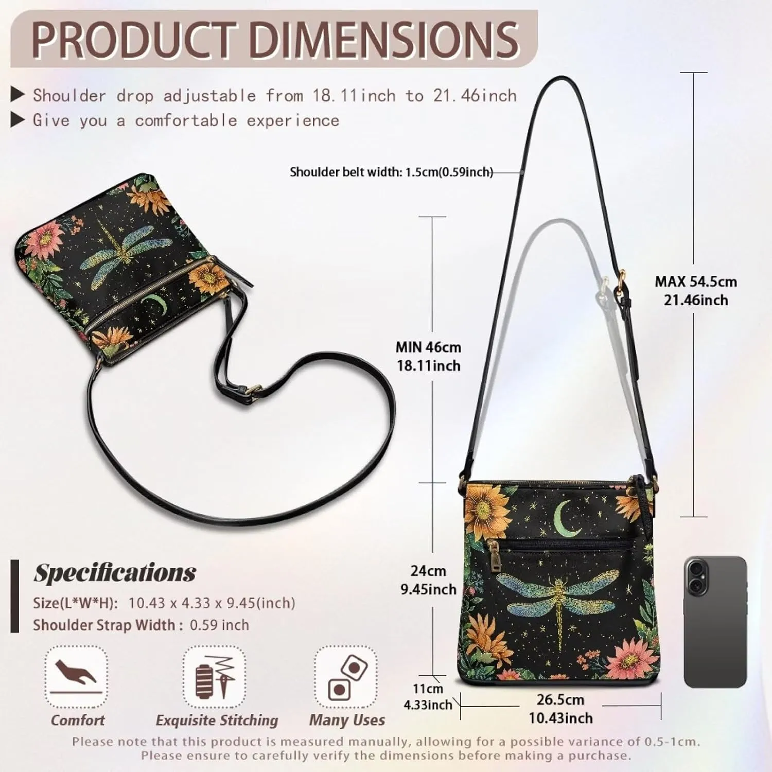 Women Hobo Bag Crossbody Shoulder Purse Multi Pocket Satchel Handbag with Adjustable Strap