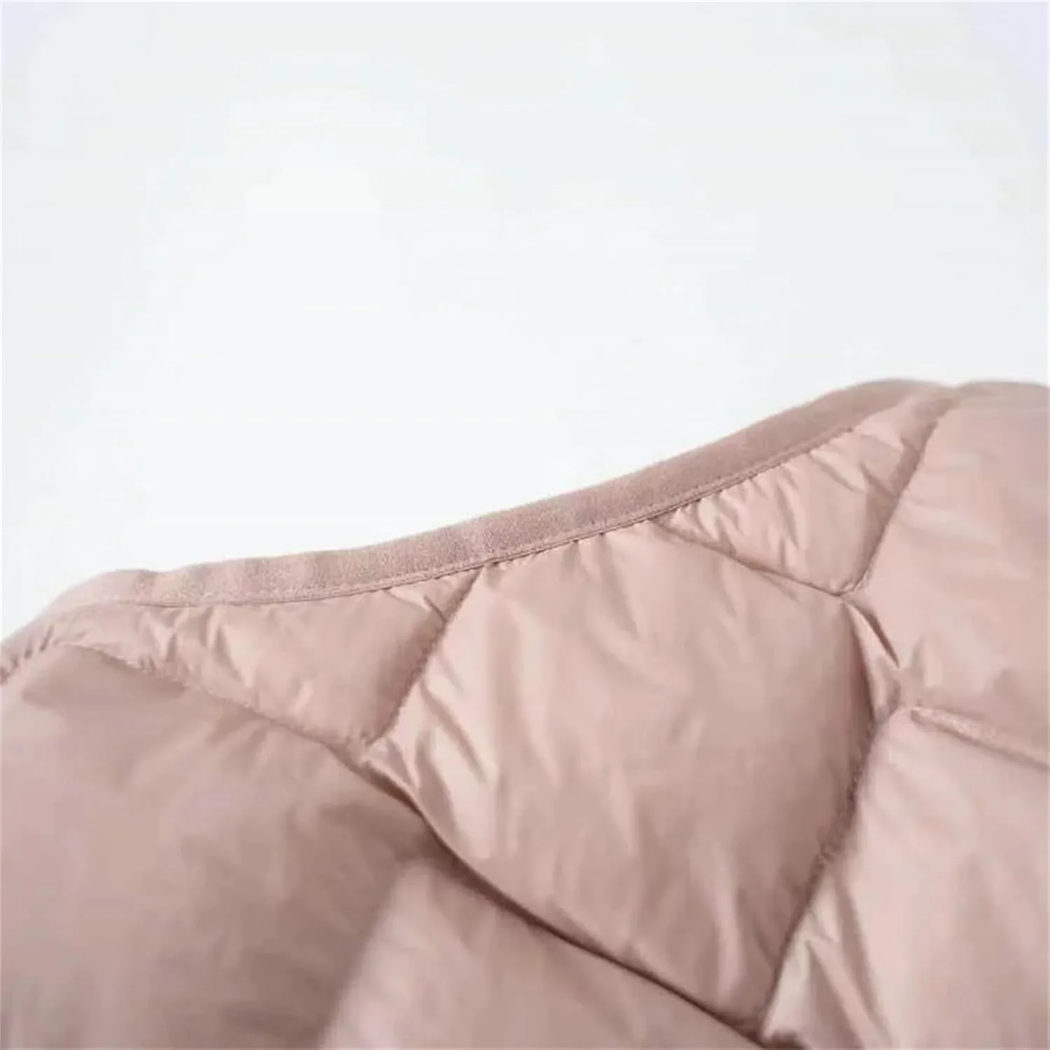 Women Liner Duck Down Jacket V-Neck Female Winter Warm Collarless Fashion Quilted Puffer Coat