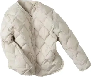 Women Liner Duck Down Jacket V-Neck Female Winter Warm Collarless Fashion Quilted Puffer Coat