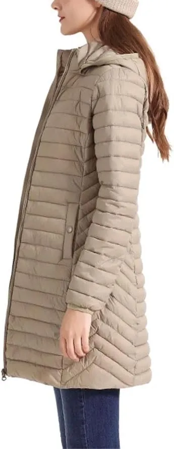 Women Long Warm Parka Coat With Hood Winter Outdoor Padded Cotton Clothes Portable Outwear With Bag