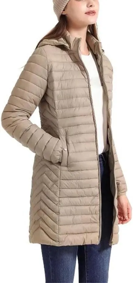 Women Long Warm Parka Coat With Hood Winter Outdoor Padded Cotton Clothes Portable Outwear With Bag