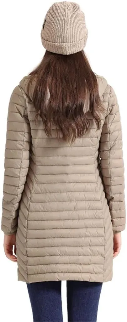 Women Long Warm Parka Coat With Hood Winter Outdoor Padded Cotton Clothes Portable Outwear With Bag
