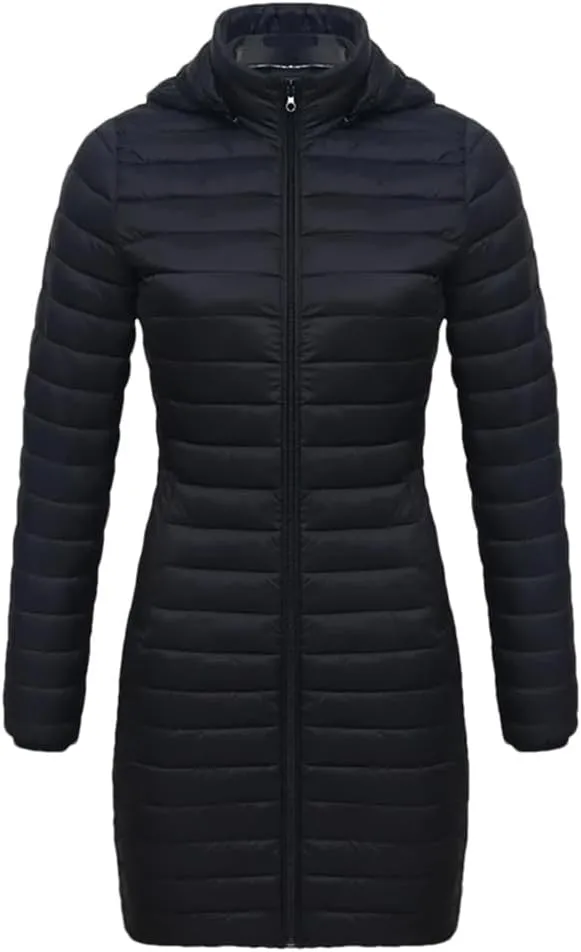 Women Long Warm Parka Coat With Hood Winter Outdoor Padded Cotton Clothes Portable Outwear With Bag