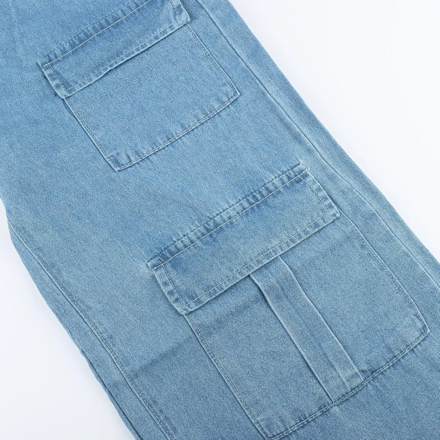 Women Multi Pocket Cargo Jeans Baggy Streetwear Y2k Trousers Flap Pocket Pants Wide Leg Cargo Pants