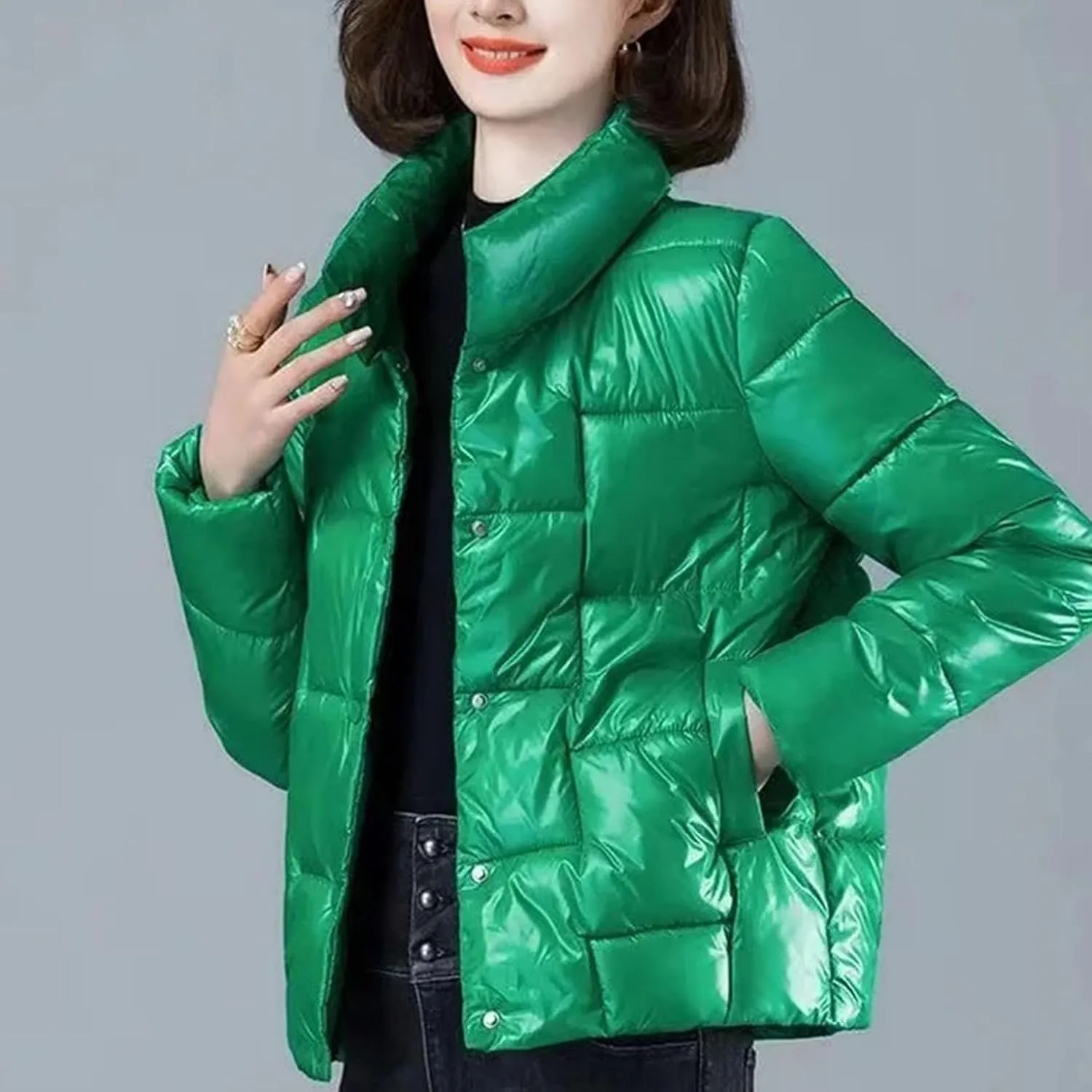 Women Parkas Thick Glossy Down Cotton Padded Parka Female Jacket Loose Short Coat Waterproof Warm Outwear