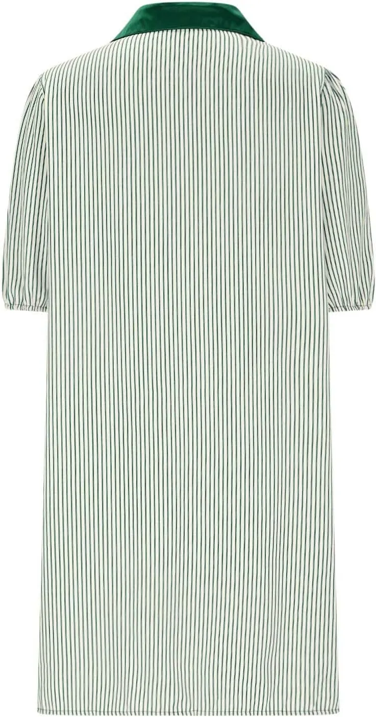 Women Striped Button Down Shirt Dress Summer Preppy Puff Half Sleeve Lapel Mini Dresses Casual Loose Fit Tunic Dress