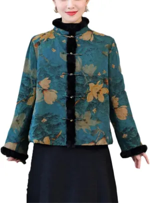 Women Thick Warm Vintage Loose Chinese Style Traditional Padded Jacket National Style Floral Cotton Coat