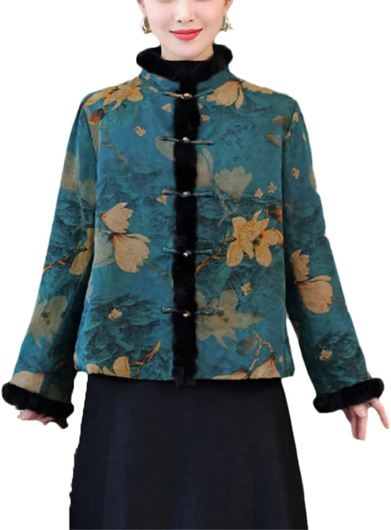Women Thick Warm Vintage Loose Chinese Style Traditional Padded Jacket National Style Floral Cotton Coat