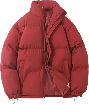 Women Winter Vintage Warm Puffer Jacket High Neck Zipper Design Cotton-Padded Coat