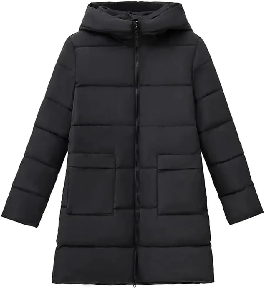 Women Winter Warm Thick Parka Snowwear Jacket Loose Hooded Cotton Padded Coat Mid-Length Overcoat