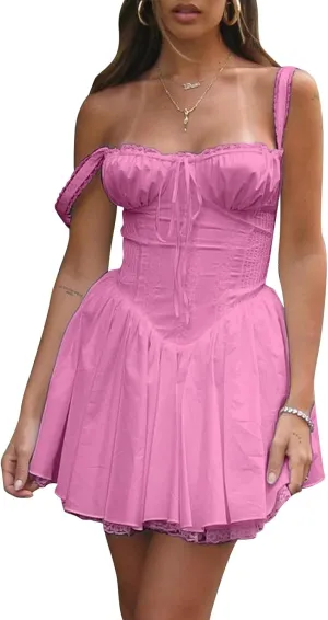 Women Y2k Long Sleeve Dress See Through Lace Mini Dress Bodycon Backless Corset Short Dress Low Cut Vintage Clubwear
