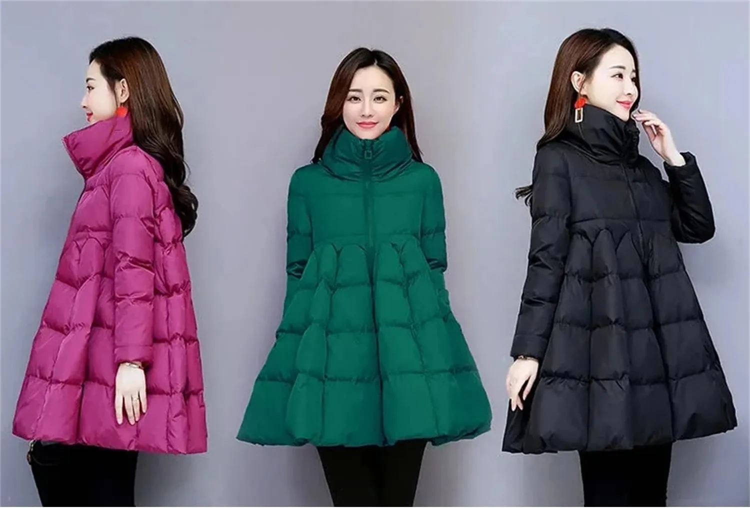Women Zipper Down Jacket Loose Padded Coat Solid Thicken Warm Puffy Cloak Cotton Parkas