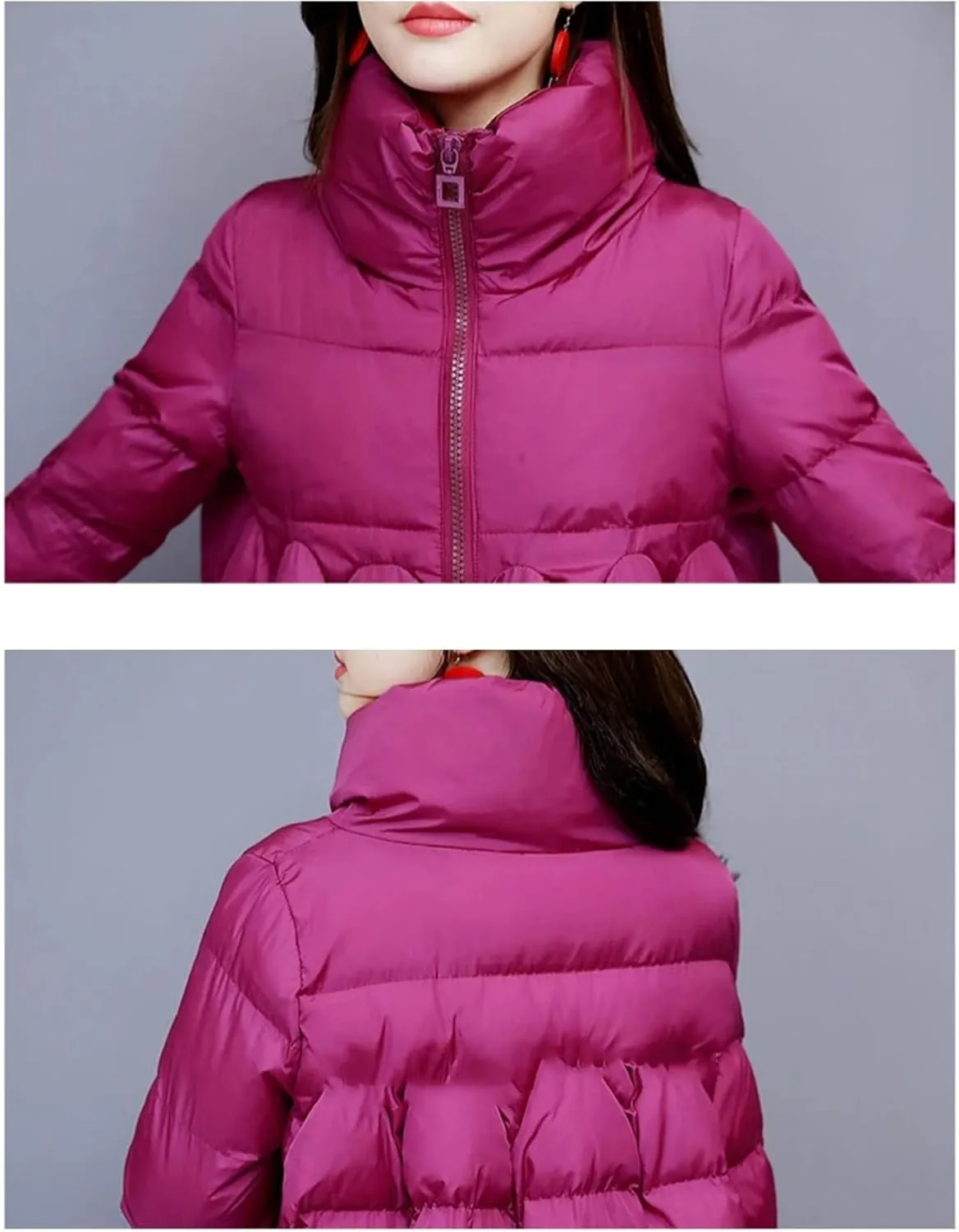 Women Zipper Down Jacket Loose Padded Coat Solid Thicken Warm Puffy Cloak Cotton Parkas