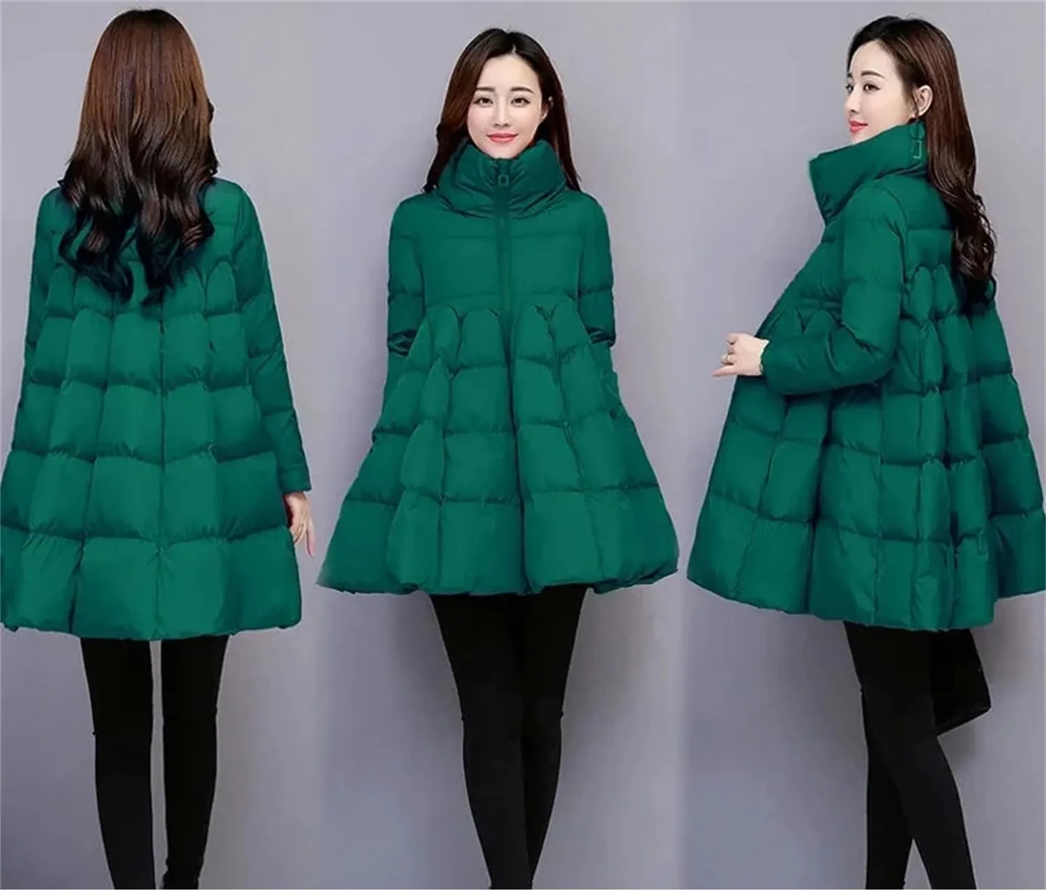 Women Zipper Down Jacket Loose Padded Coat Solid Thicken Warm Puffy Cloak Cotton Parkas