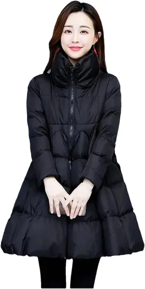 Women Zipper Down Jacket Loose Padded Coat Solid Thicken Warm Puffy Cloak Cotton Parkas