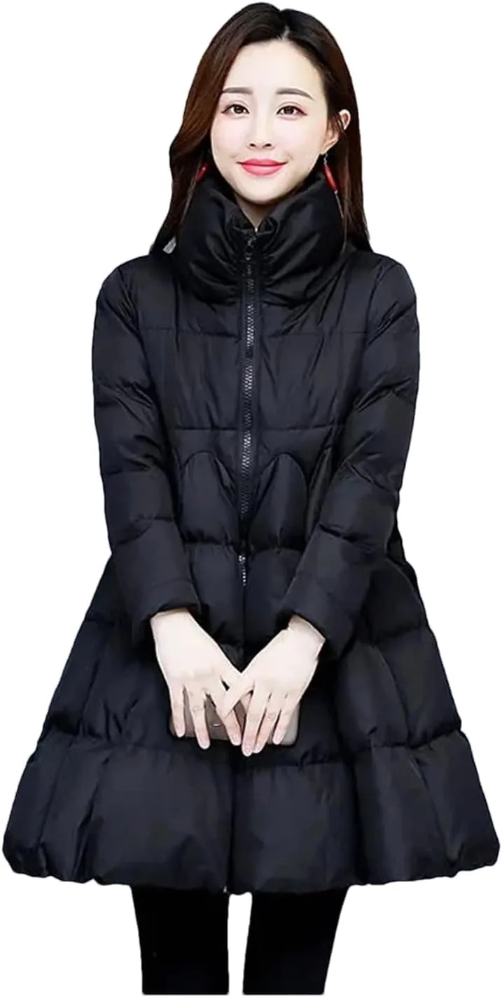 Women Zipper Down Jacket Loose Padded Coat Solid Thicken Warm Puffy Cloak Cotton Parkas